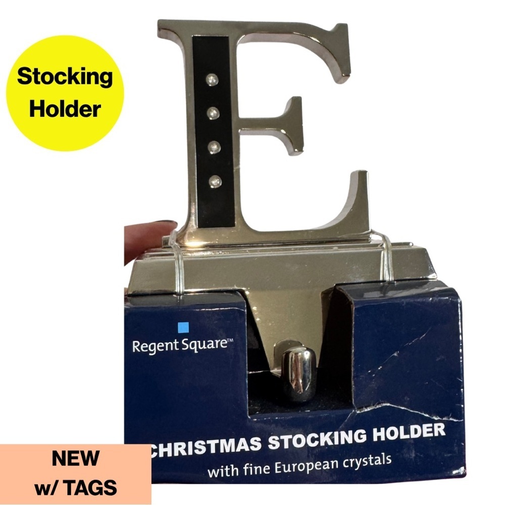 2/for $20 🪩 “E” Initial - Christmas Stocking Holder w/Crystals - NEW w/TAGS🏷️